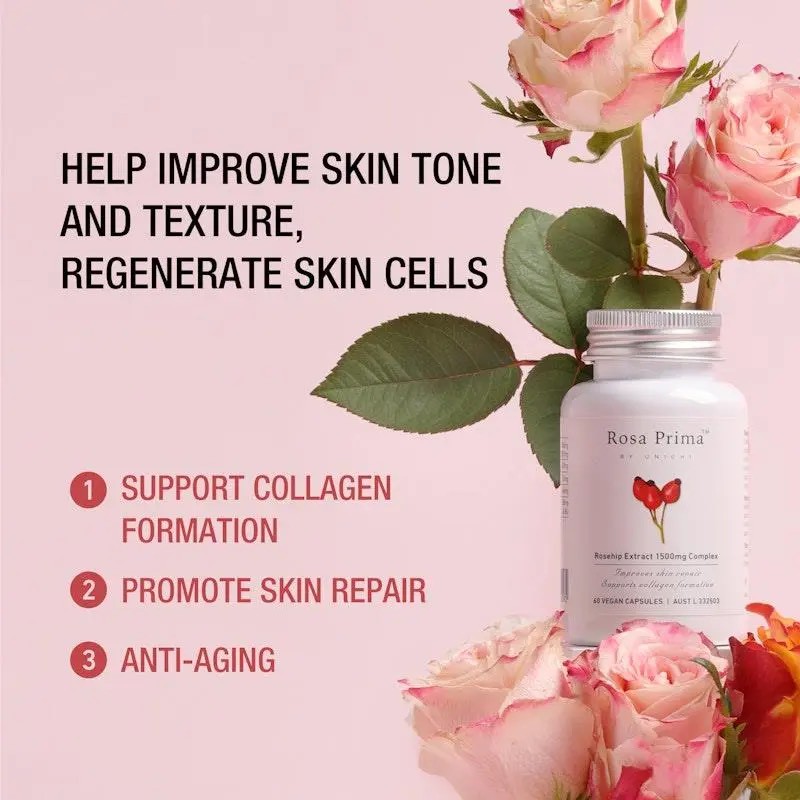 澳洲 Unichi Rosa Prima Rosehip Extract Complex 1500mg 玫瑰果油精華膠囊美白丸 60粒:圖片 4