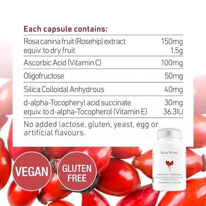 澳洲 Unichi Rosa Prima Rosehip Extract Complex 1500mg 玫瑰果油精華膠囊美白丸 60粒:圖片 6